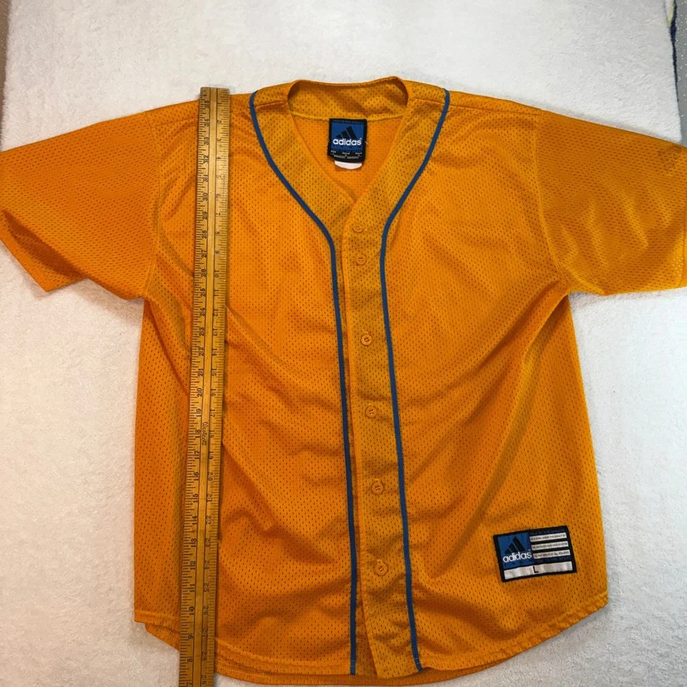 Adidas Team Mesh Baseball Jersey Orange Blue Piping Button Up Large RN88387